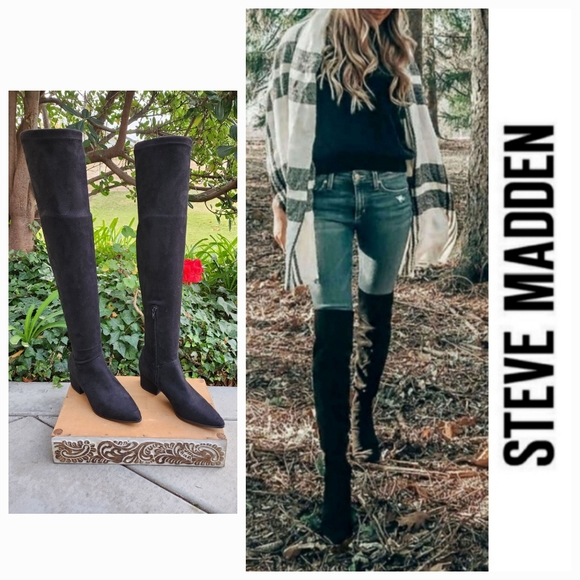 Sexy Fitted Steve Madden Black Microsuede OTK Boots - Picture 1 of 12